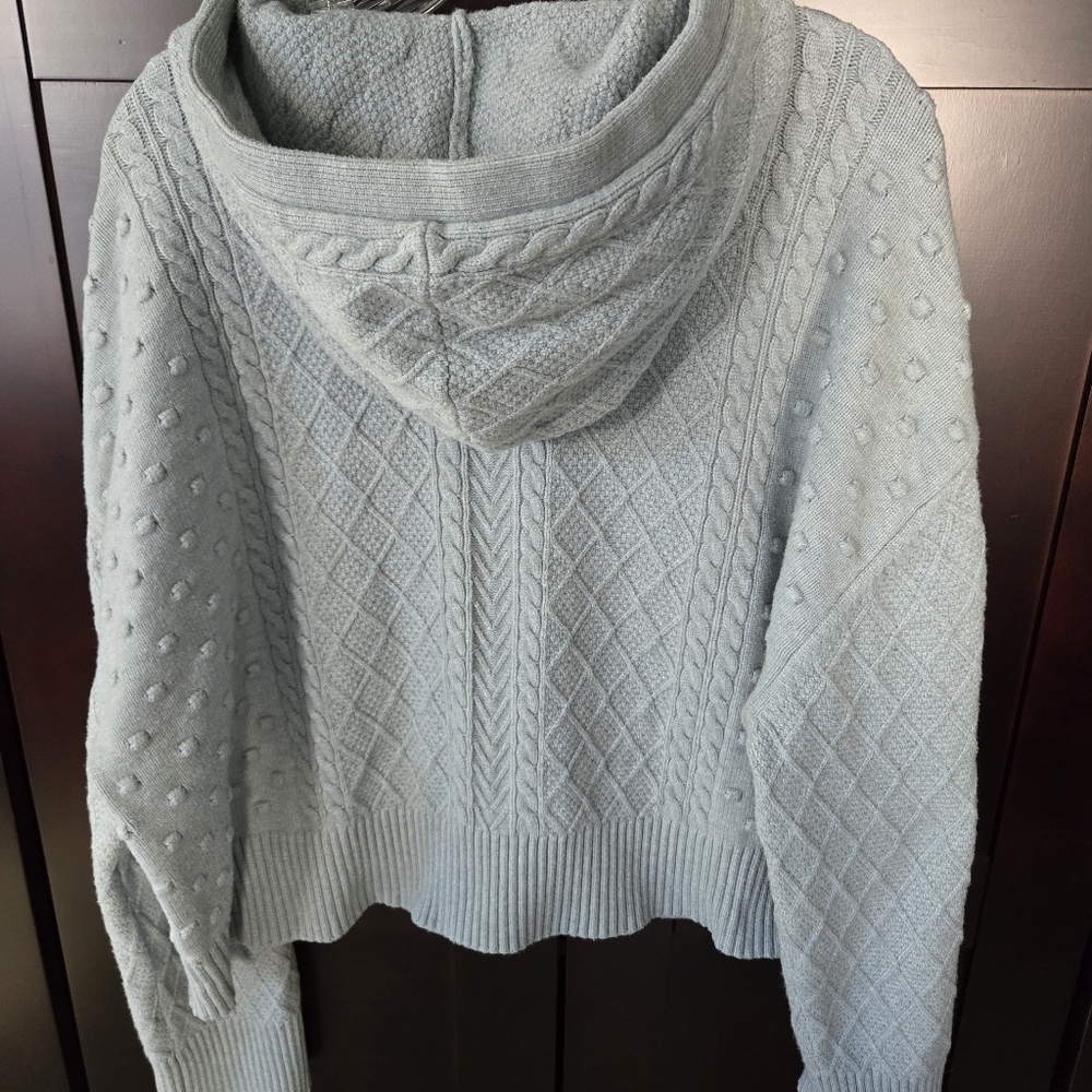 Lou & Grey LOFT Women's Sz L Oversized Cropped Cable Knit Chunky Sweater Hoodie - Picture 2 of 11